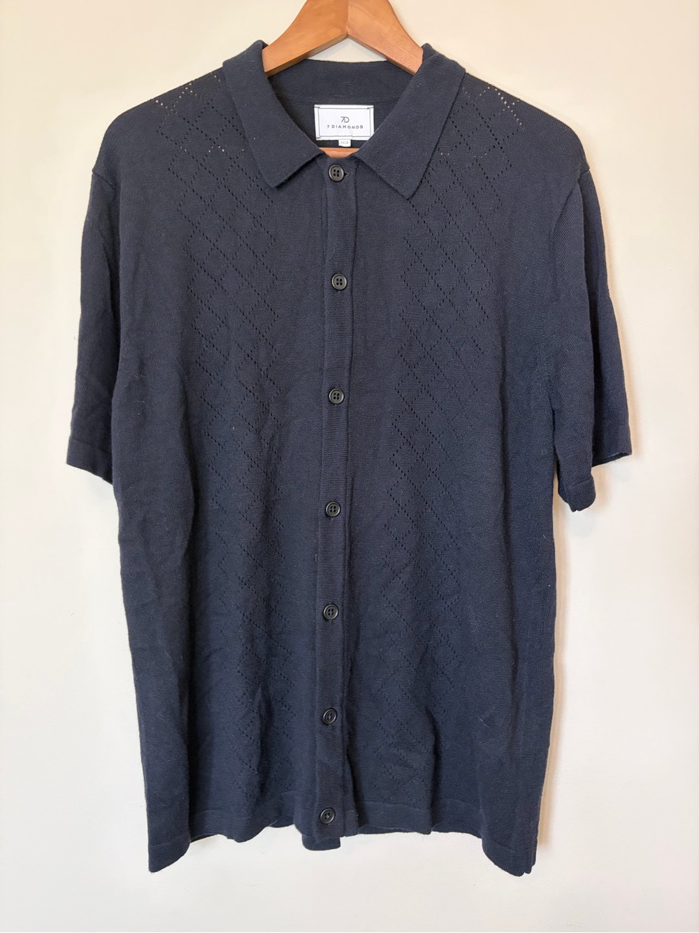 7 Diamonds Navy Blue Short Sleeve Button-Down Polo Shirt
